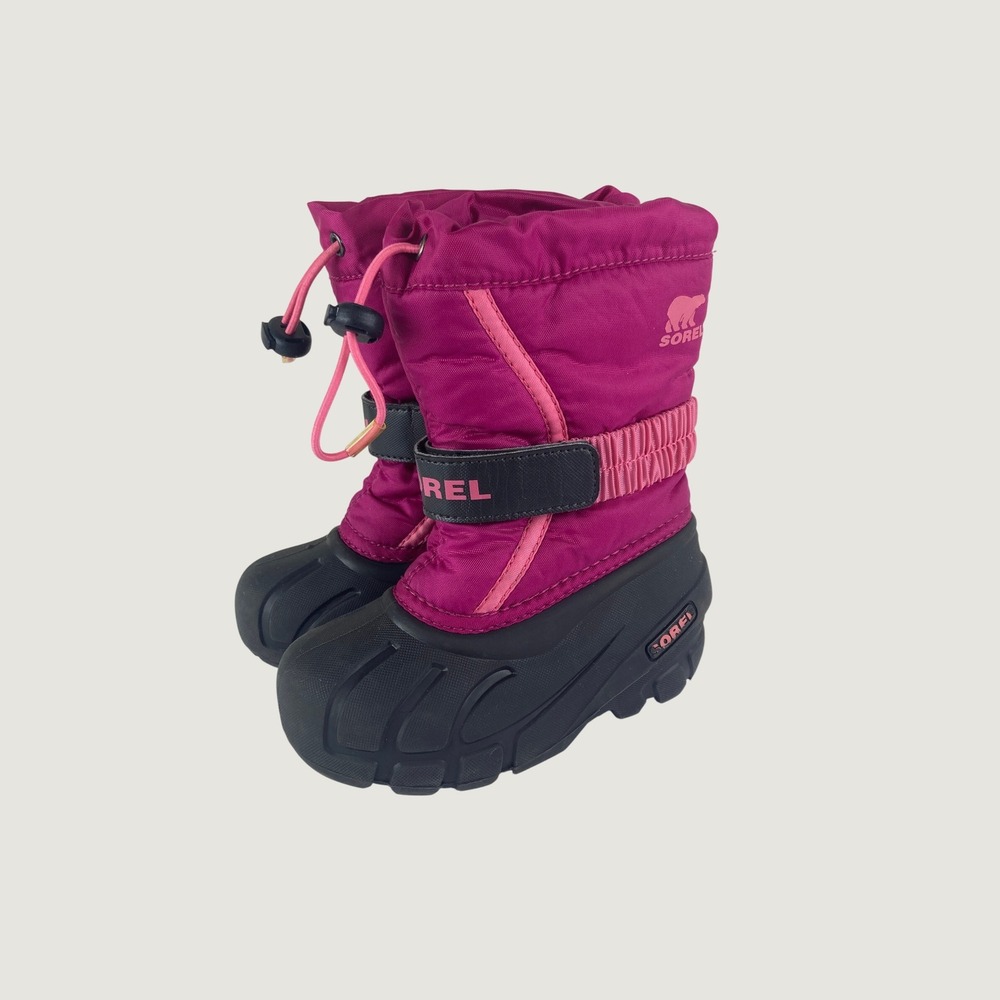 Sorel Flurry Snow Boots Girls Sz 9 Pink Black Waterproof Insulated Winter